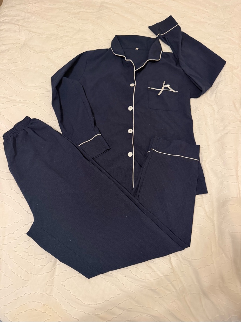 Navy Blue Long-Sleeve Pajama Set